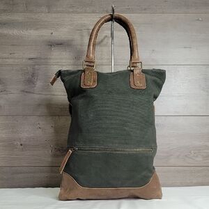 United by Blue Green /Brown Canvas Leather Tote Crossbody Shoulder Bag